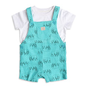 Baby Boys Blue Elephant Print Dungaree Romper with White T-Shirt Casual Summer Outfit Set