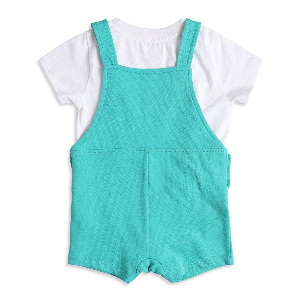 Baby Boys Aqua Blue Dungaree Romper with White T-Shirt Casual Summer Outfit Set
