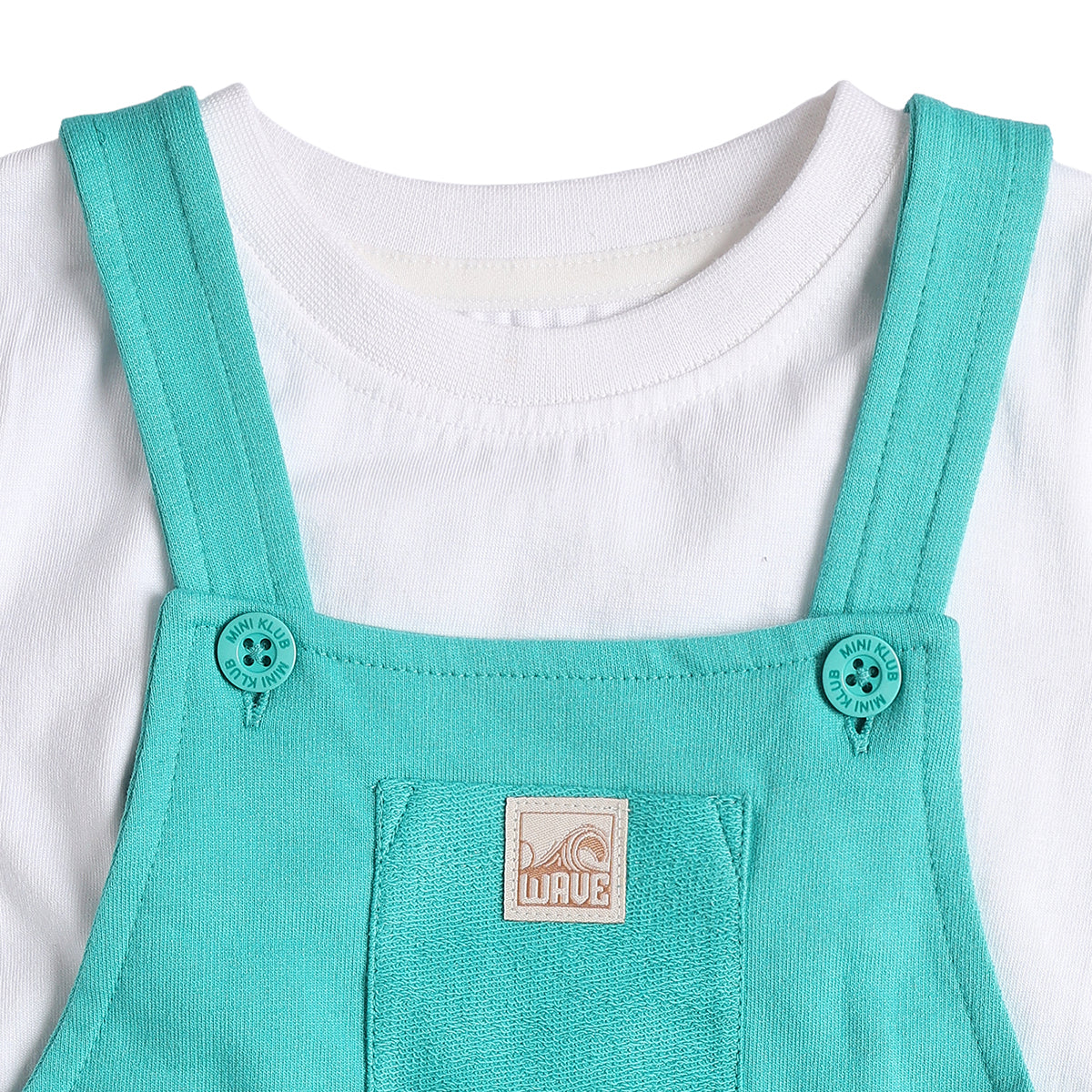 Baby Boys Aqua Blue Dungaree Romper with White T-Shirt Casual Summer Outfit Set