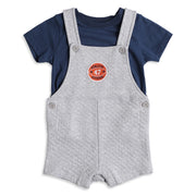Baby Boys Grey Quilted Dungaree Romper with Navy Blue T-Shirt Casual Outfit Set