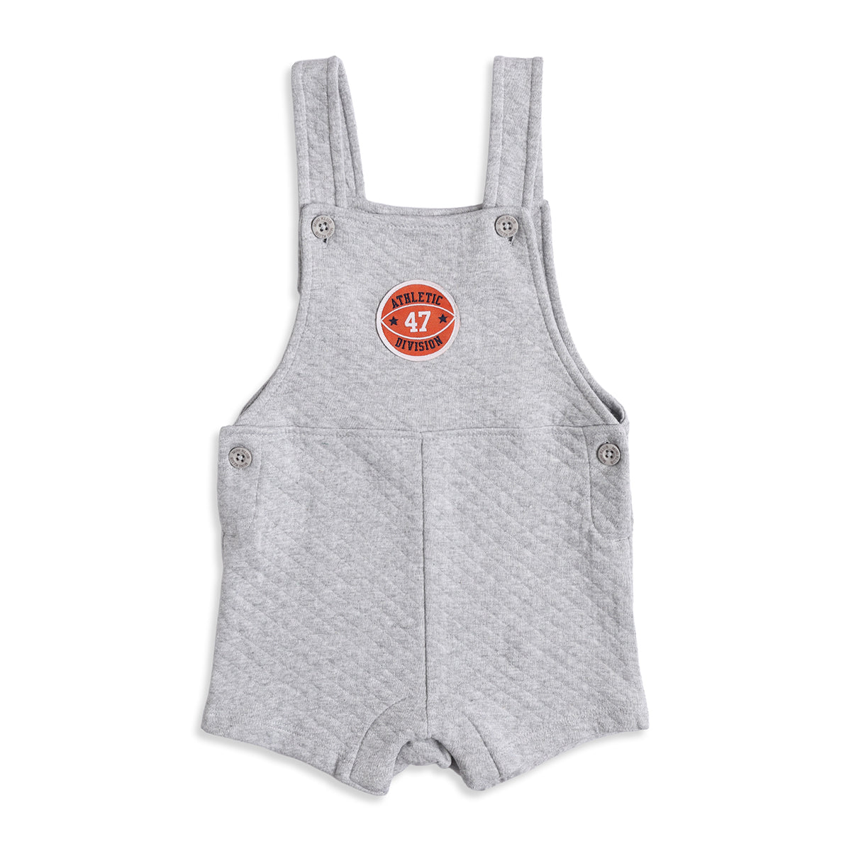 Baby Boys Grey Quilted Dungaree Romper with Navy Blue T-Shirt Casual Outfit Set