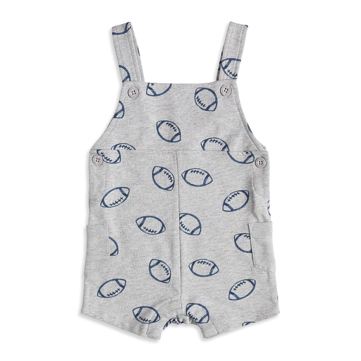 Baby Boys Grey Football Print Dungaree Romper with Navy Blue T-Shirt Casual Outfit Set