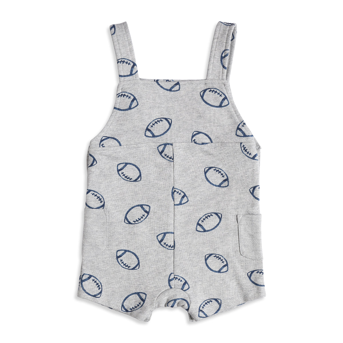 Baby Boys Grey Football Print Dungaree Romper with Navy Blue T-Shirt Casual Outfit Set