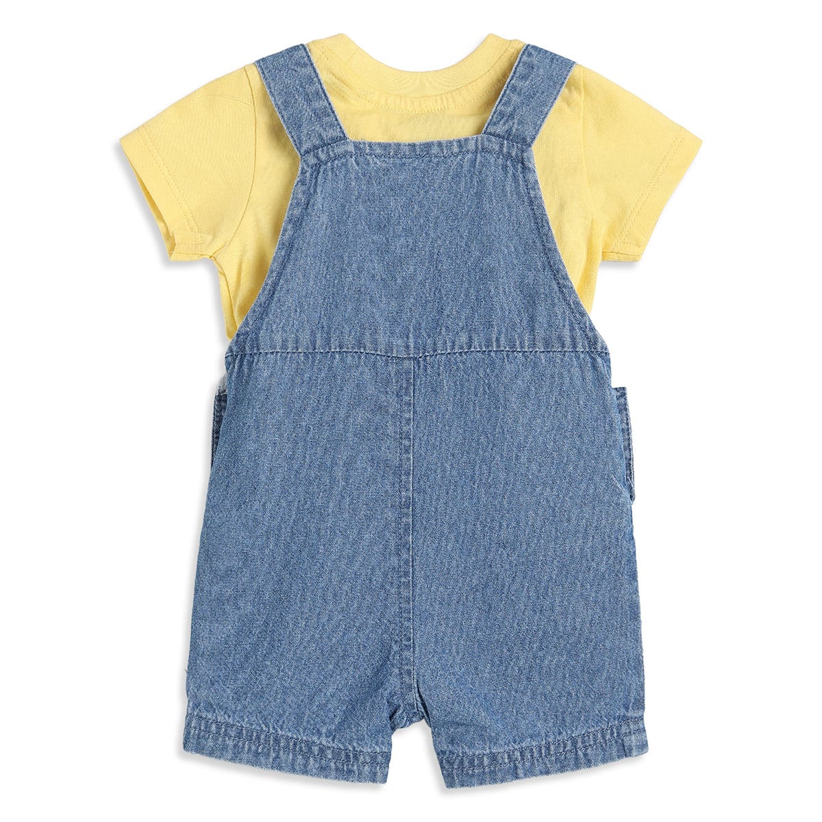 Baby Boys Yellow And Blue Cotton T-Shirt With Denim Dungaree Shorts Set Regular Fit Casual Wear