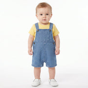 Baby Boys Yellow And Blue Cotton T-Shirt With Denim Dungaree Shorts Set Regular Fit Casual Wear