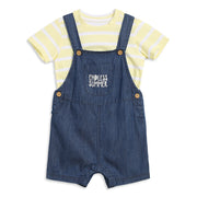 Baby Boys Yellow And Blue Cotton Dungaree Set Regular Fit Casual Wear