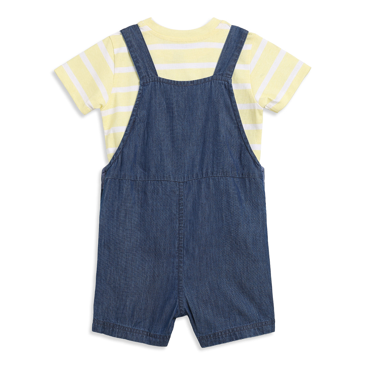 Baby Boys Yellow And Blue Cotton Dungaree Set Regular Fit Casual Wear