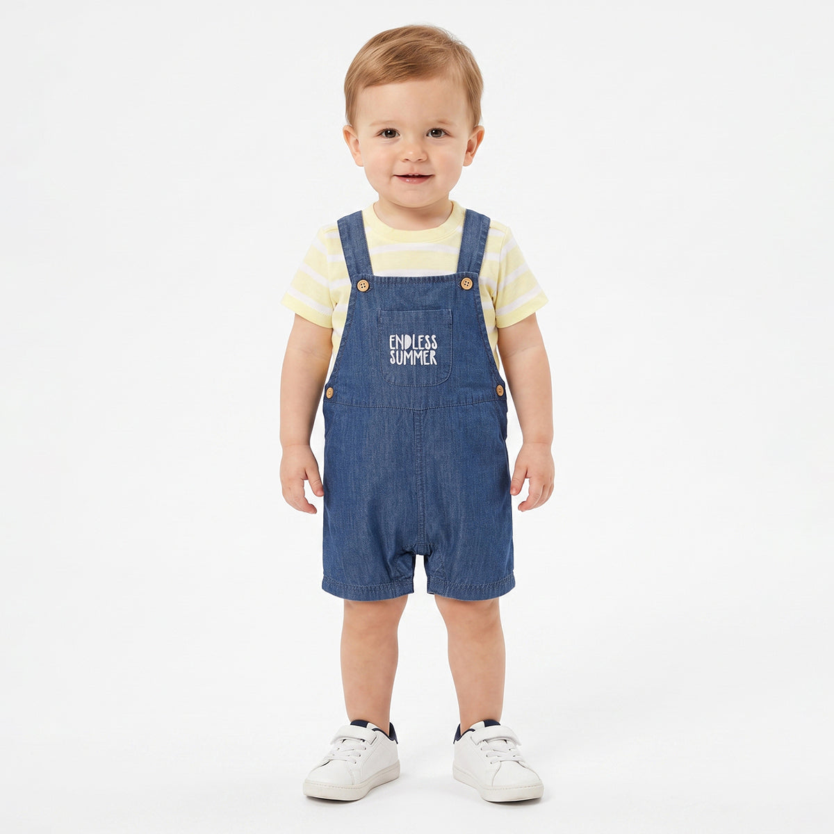 Baby Boys Yellow And Blue Cotton Dungaree Set Regular Fit Casual Wear