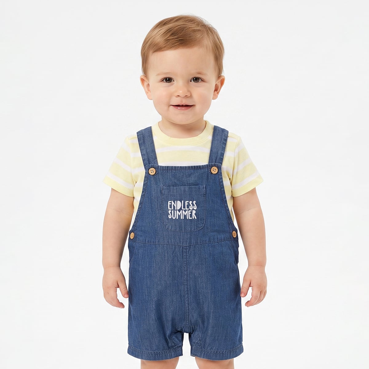 Baby Boys Yellow And Blue Cotton Dungaree Set Regular Fit Casual Wear