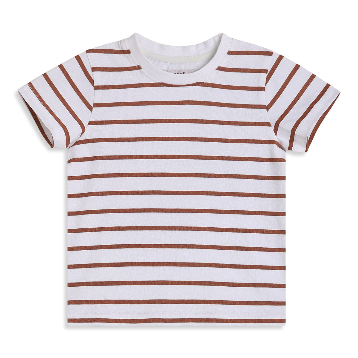 Baby Boys Rust Brown And White Cotton Striped T-Shirt With Animal Print Dungaree Shorts Set Regular Fit Casual Wear