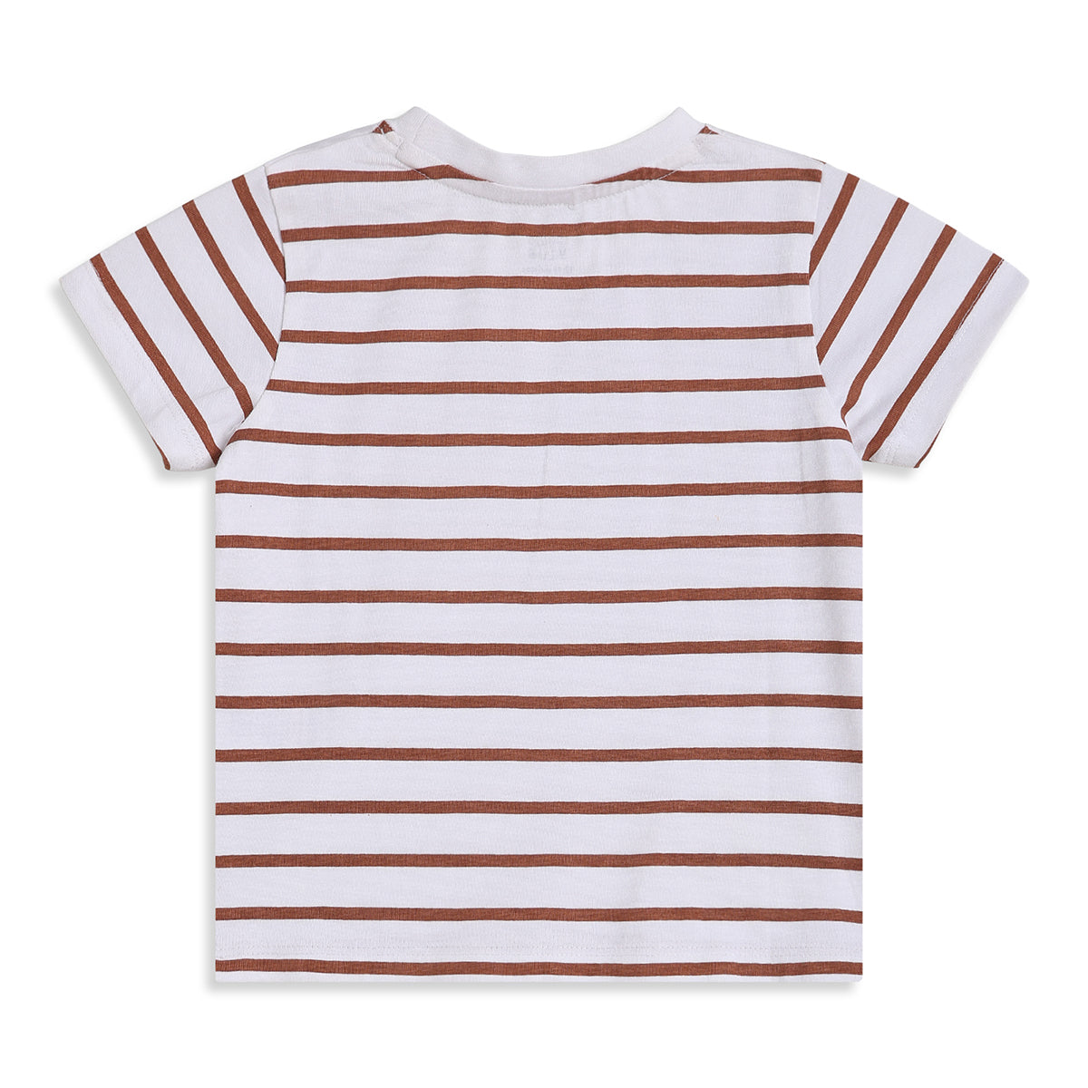 Baby Boys Rust Brown And White Cotton Striped T-Shirt With Animal Print Dungaree Shorts Set Regular Fit Casual Wear