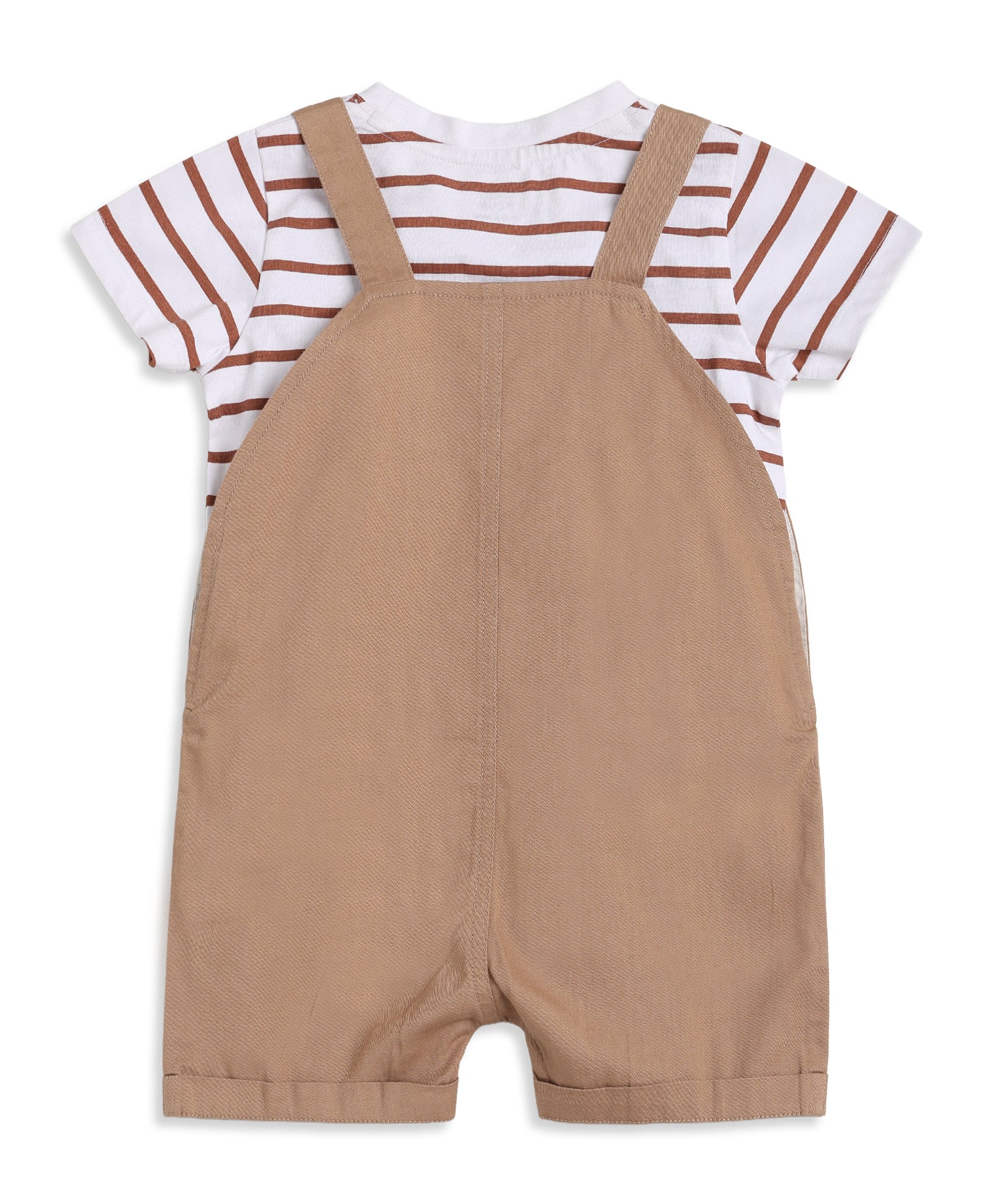 Baby Boys Brown And White Cotton Dungaree Set Regular Fit Casual Wear