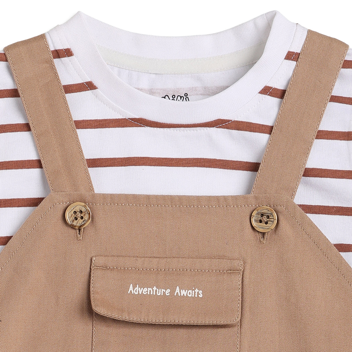 Baby Boys Brown And White Cotton Dungaree Set Regular Fit Casual Wear