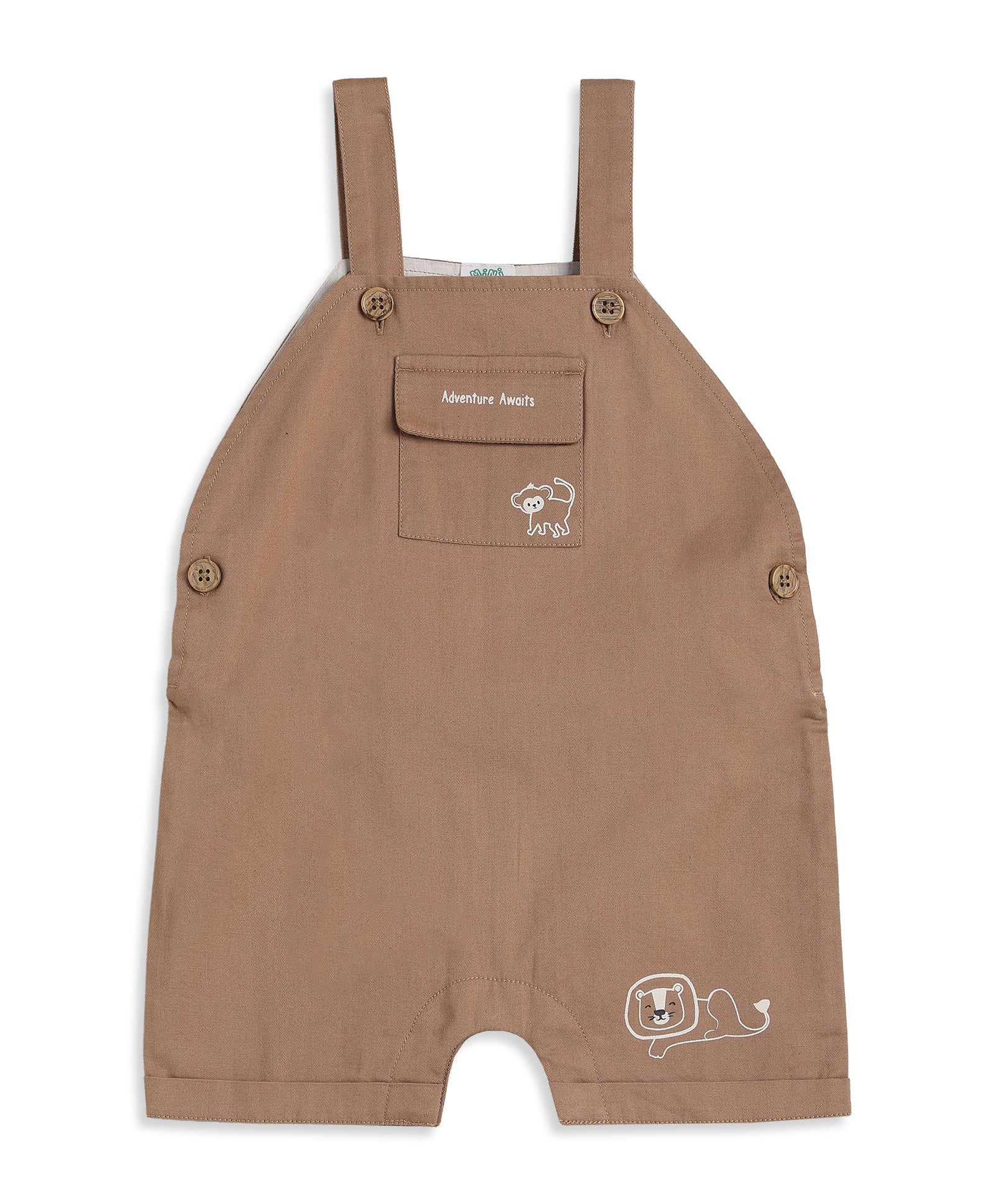 Baby Boys Brown And White Cotton Dungaree Set Regular Fit Casual Wear