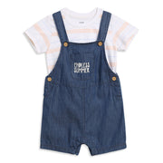 Baby Boys White And Blue Cotton Dungaree Set Regular Fit Casual Wear