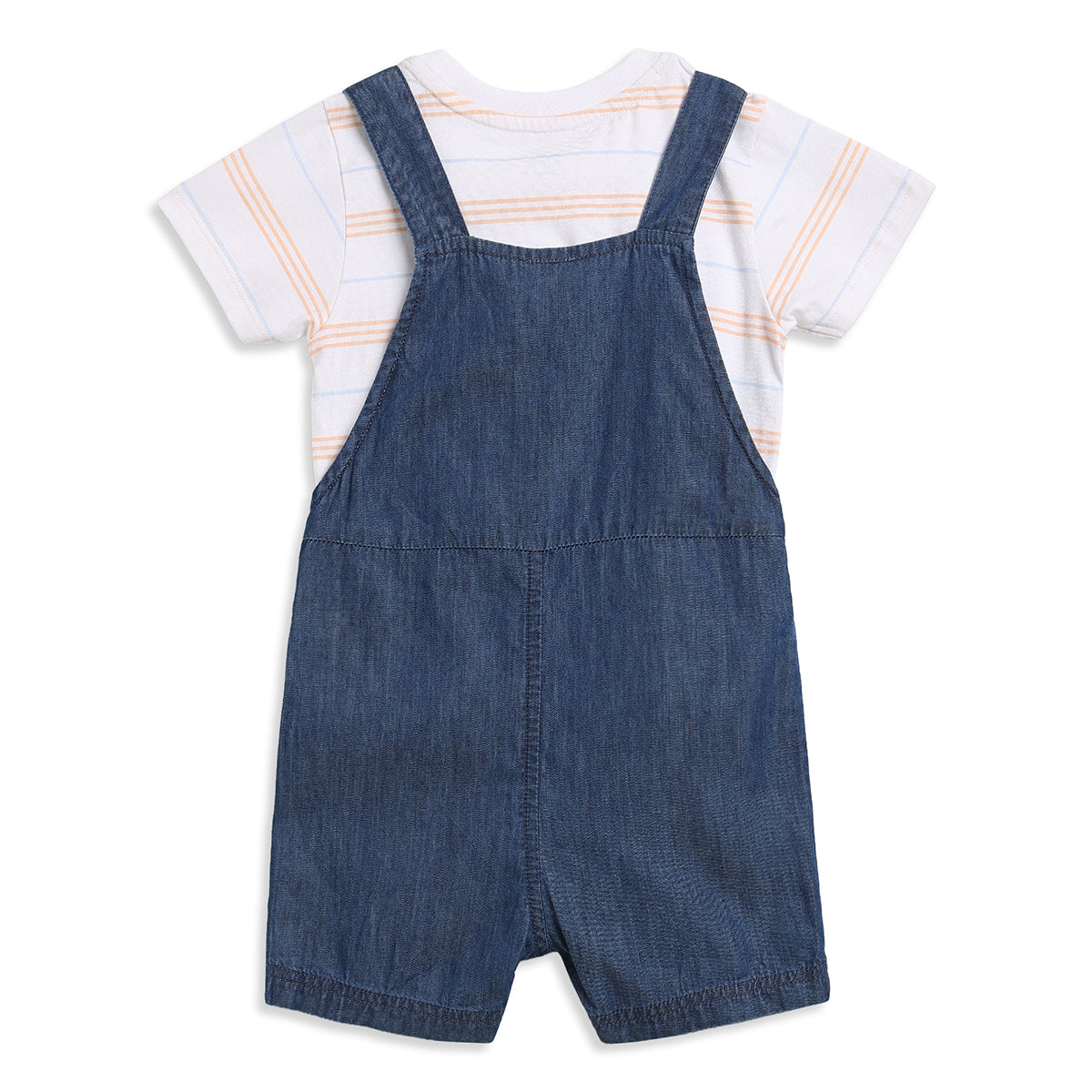 Baby Boys White And Blue Cotton Dungaree Set Regular Fit Casual Wear