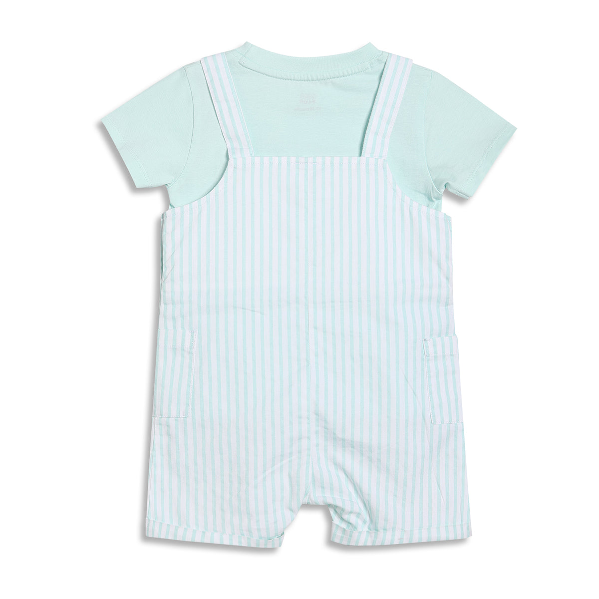 Baby Boys Striped Dungaree Set with Patch, Mint Green