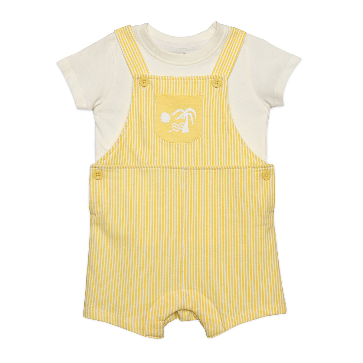 Baby Boys Striped Dungaree Set, Yellow and White