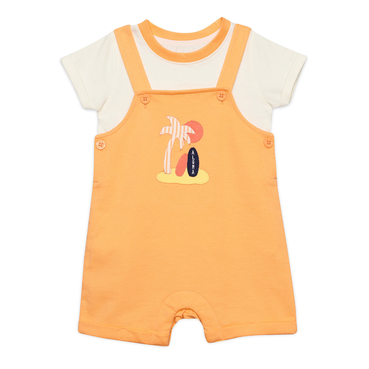 Baby Boys Aloha Dungaree Set, Orange and Cream
