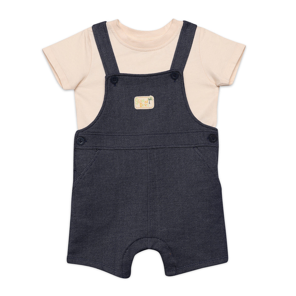 Baby Boys Solid Dungaree Set, Navy and Beige