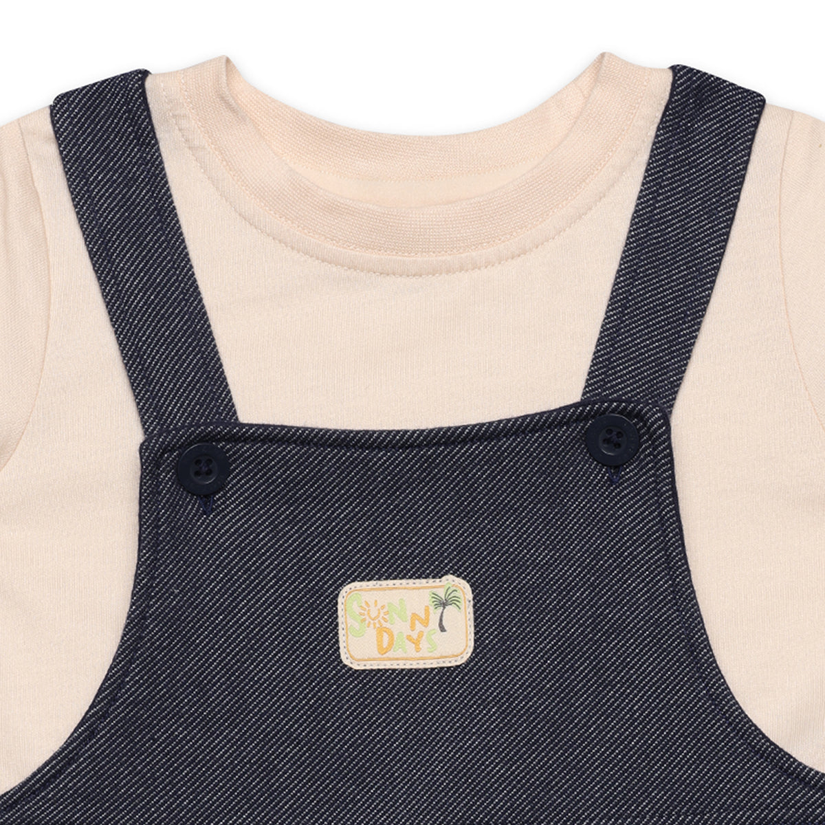 Baby Boys Solid Dungaree Set, Navy and Beige
