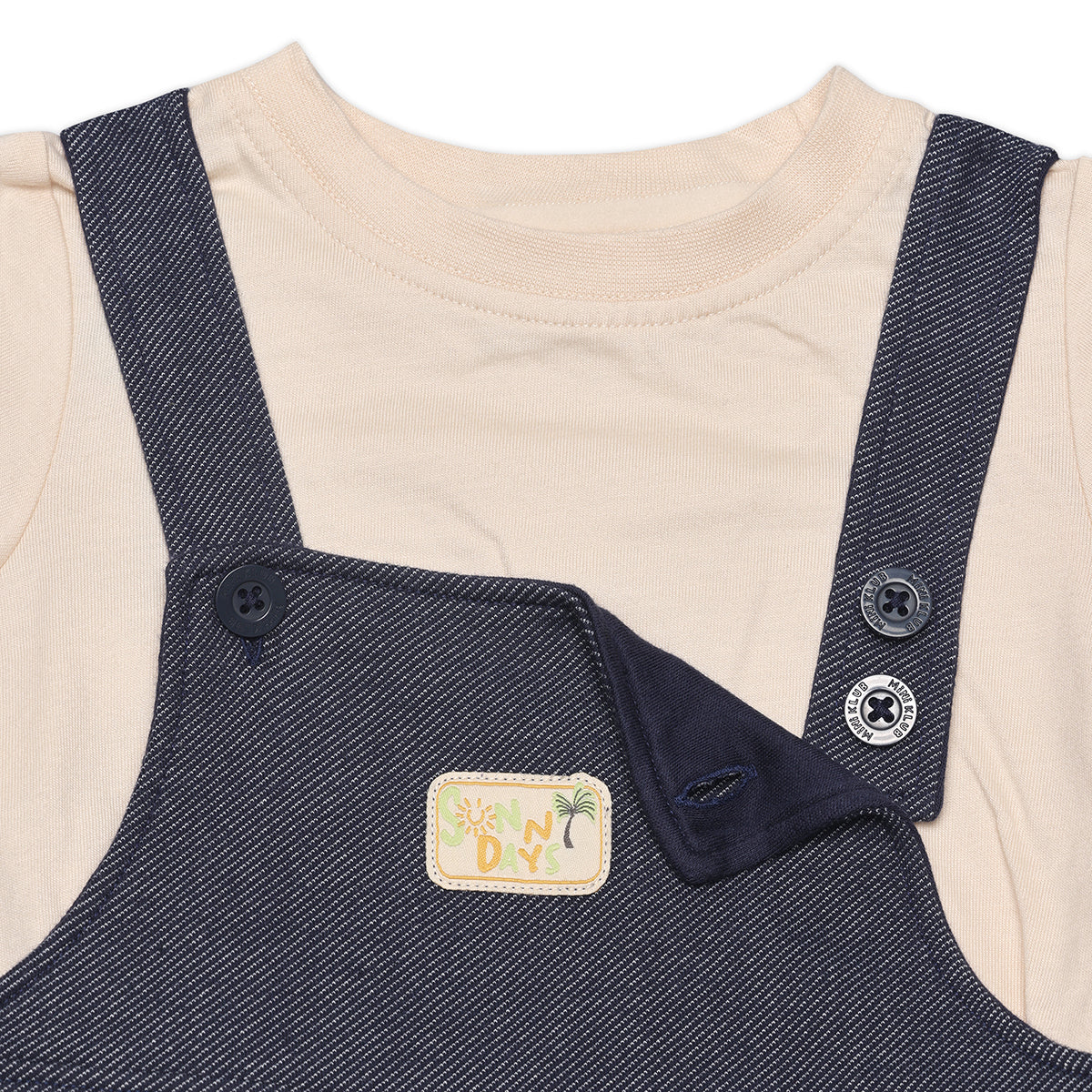 Baby Boys Solid Dungaree Set, Navy and Beige