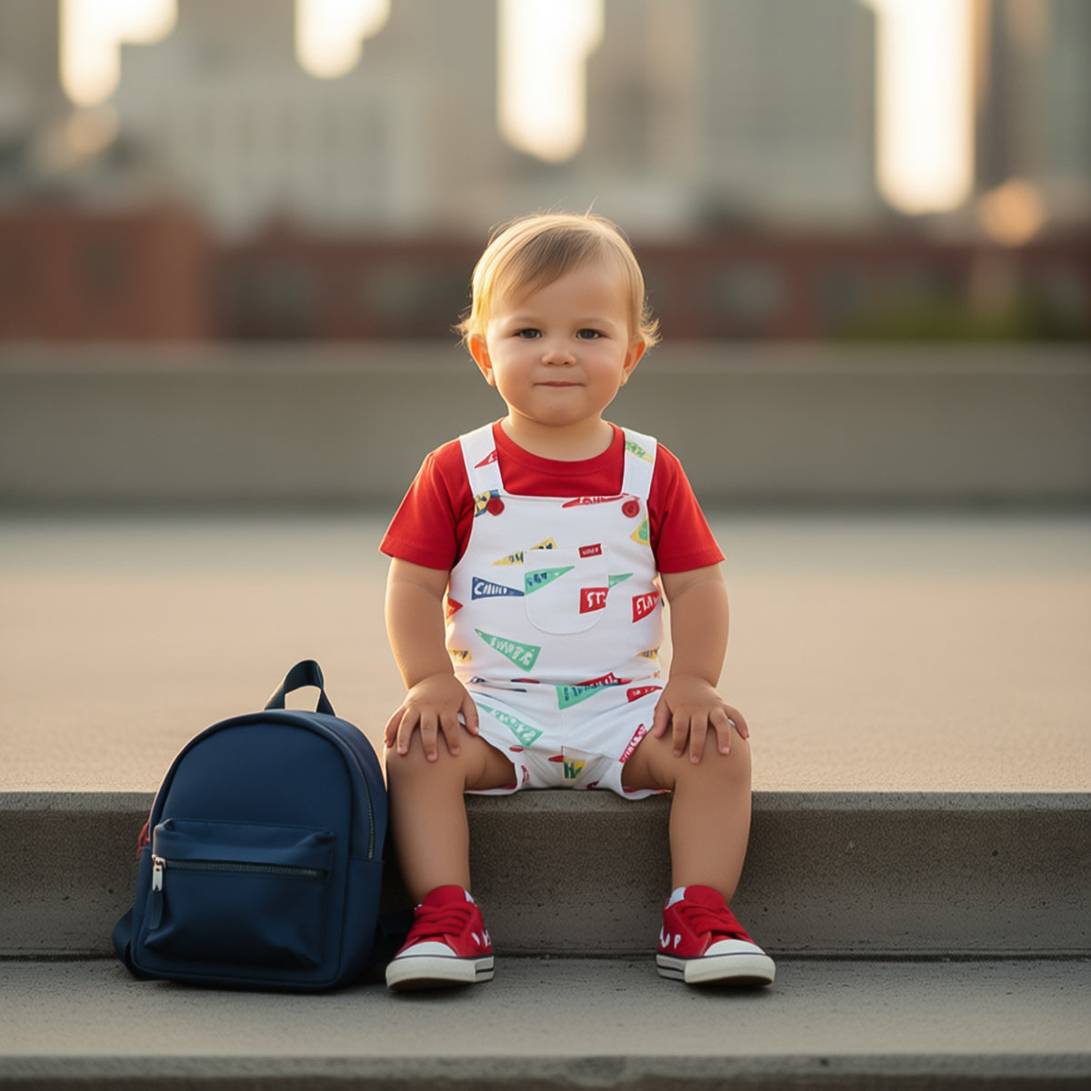 Baby Boys Printed T-Shirt With Dungaree Set, Red And White