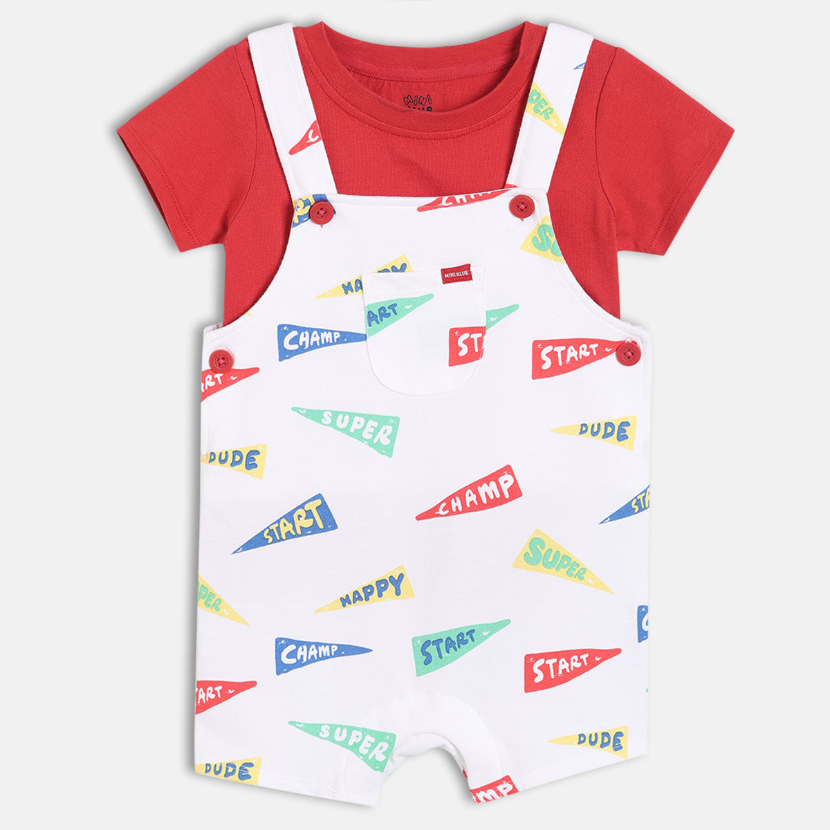 Baby Boys Printed T-Shirt With Dungaree Set, Red And White
