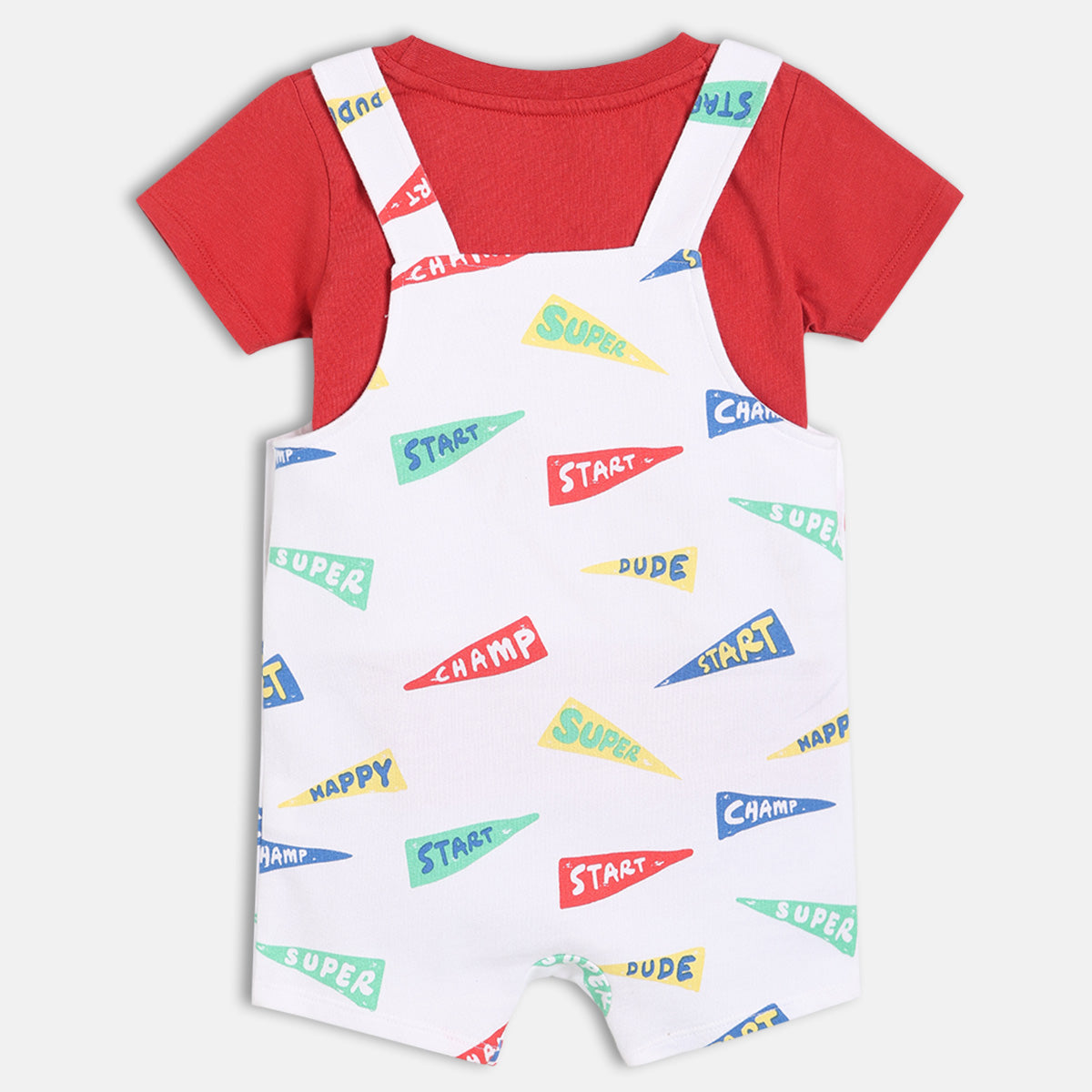 Baby Boys Printed T-Shirt With Dungaree Set, Red And White