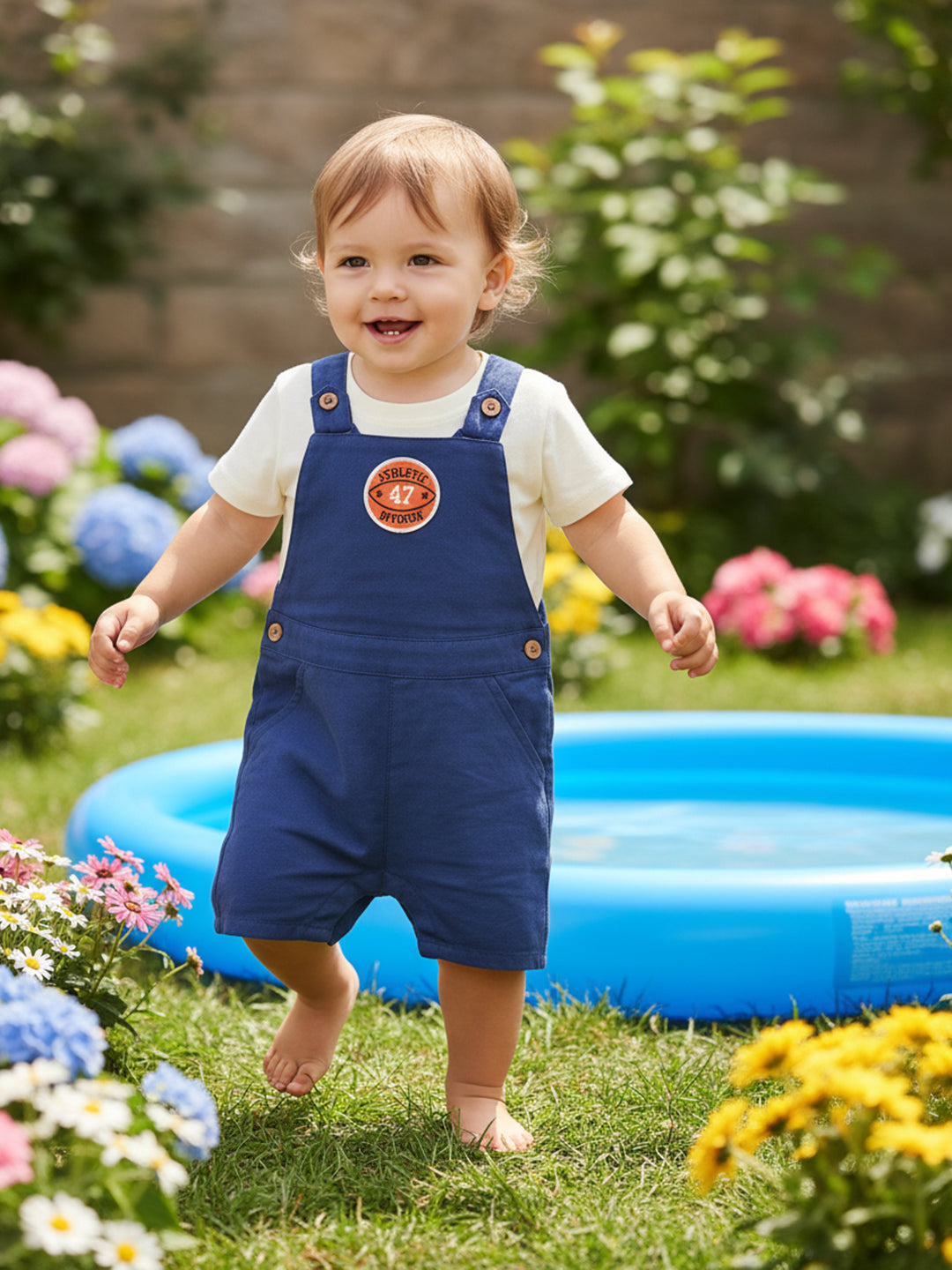 Baby Boys Printed Dungaree Set, Multicolour