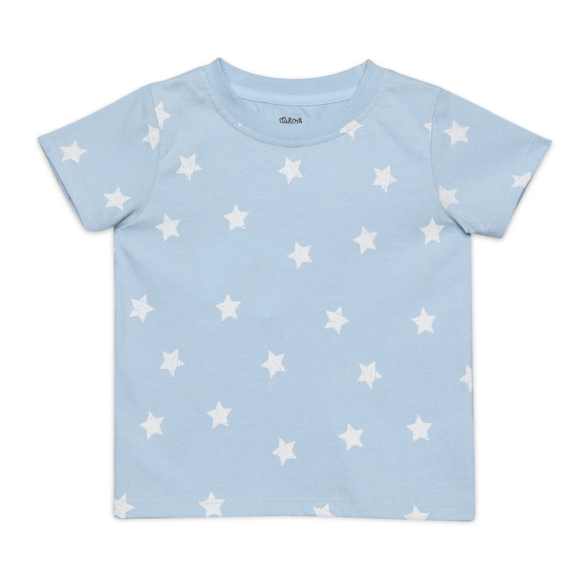 Baby Boys Star Print T-Shirt And Knit Dungaree Romper Set, Light Blue and Navy Blue