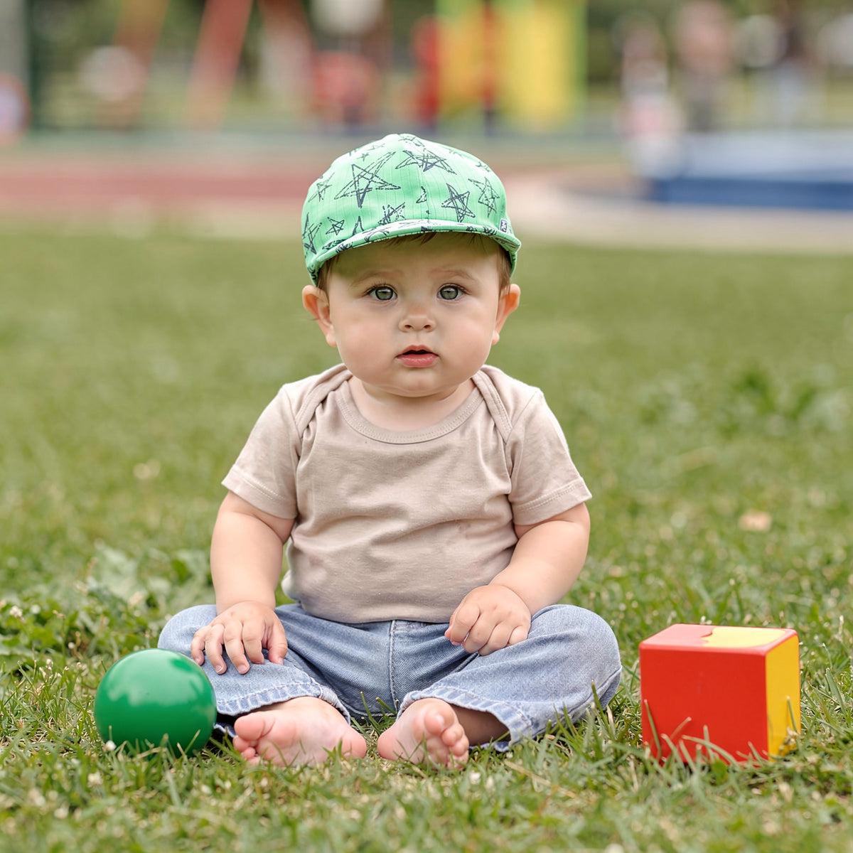 Baby Boys Star Print Cap, Green