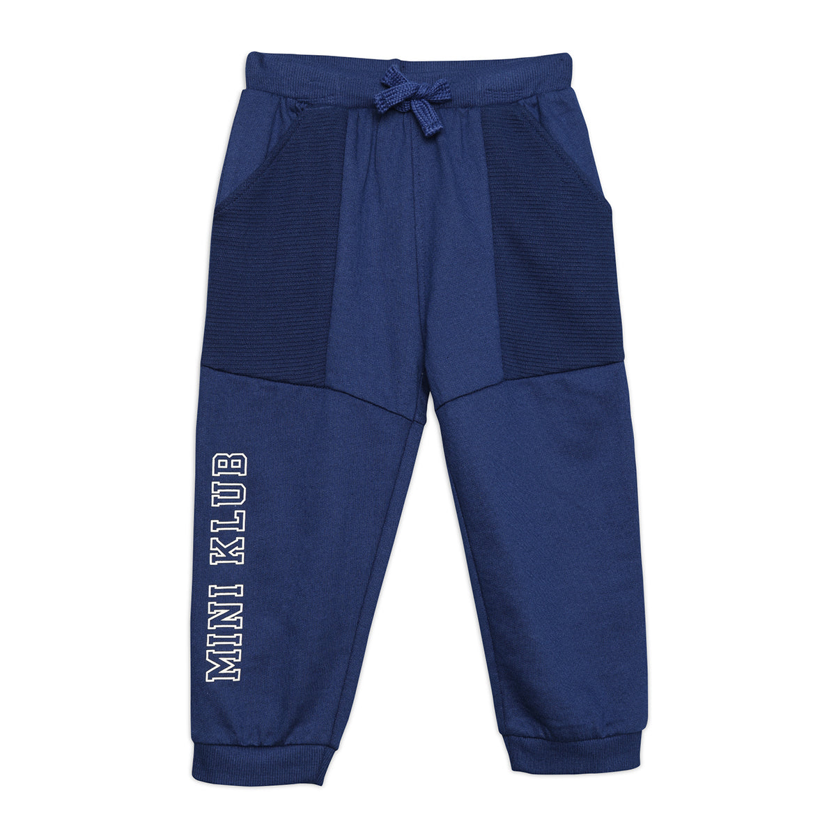 Baby Boys Solid Knit Jogger Pants with Branding, Navy Blue