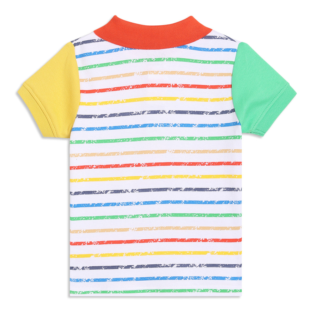 Baby Boys Striped Polo T-Shirt, White with Red, Yellow, Green and Blue Stripes