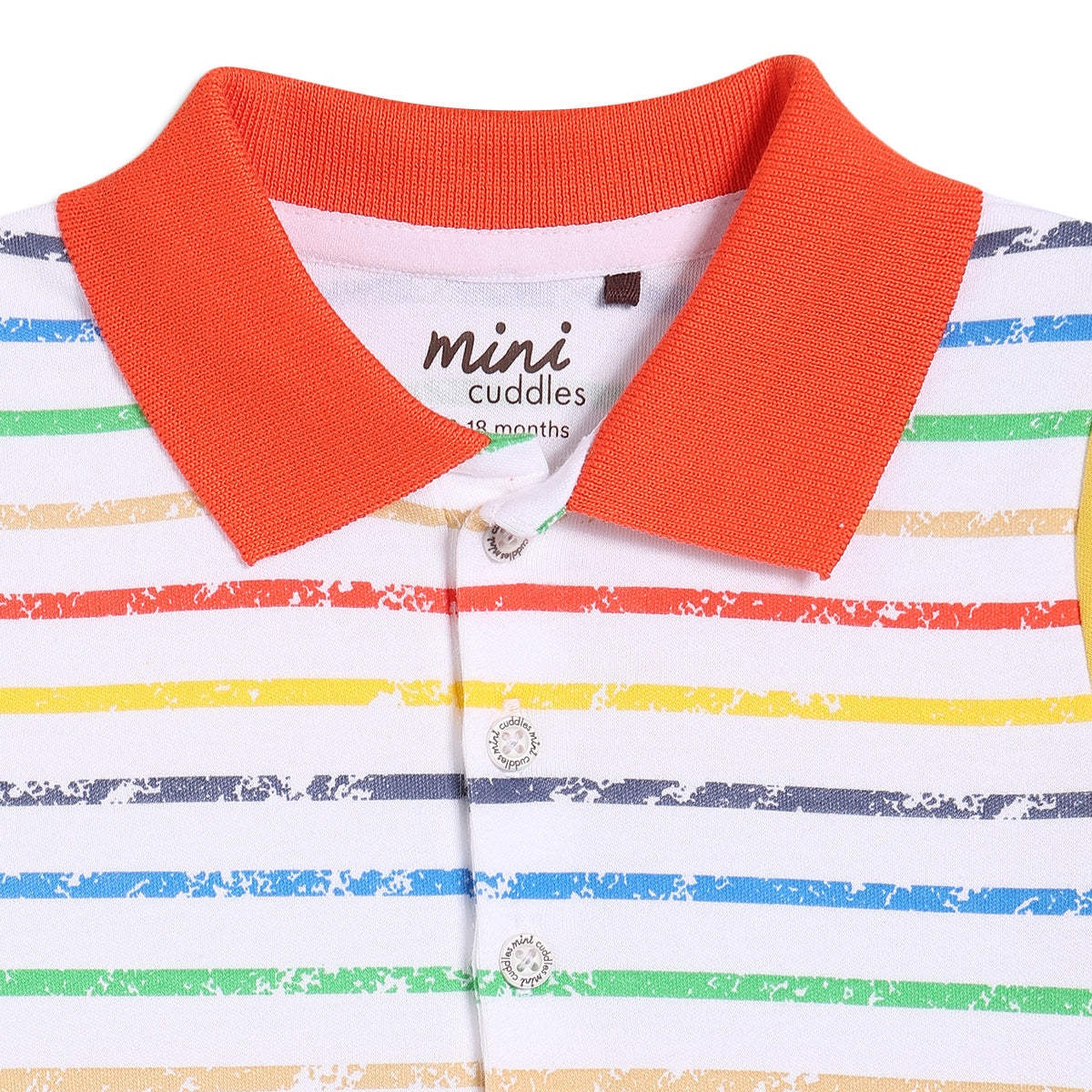 Baby Boys Striped Polo T-Shirt, White with Red, Yellow, Green and Blue Stripes