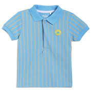 Baby Boys Striped Polo T-Shirt, Blue with Beige Stripes
