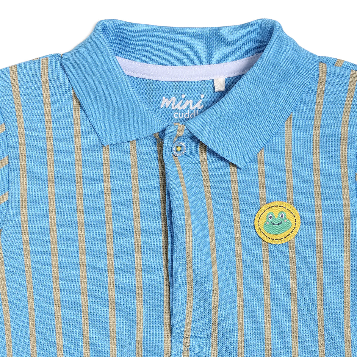 Baby Boys Striped Polo T-Shirt, Blue with Beige Stripes