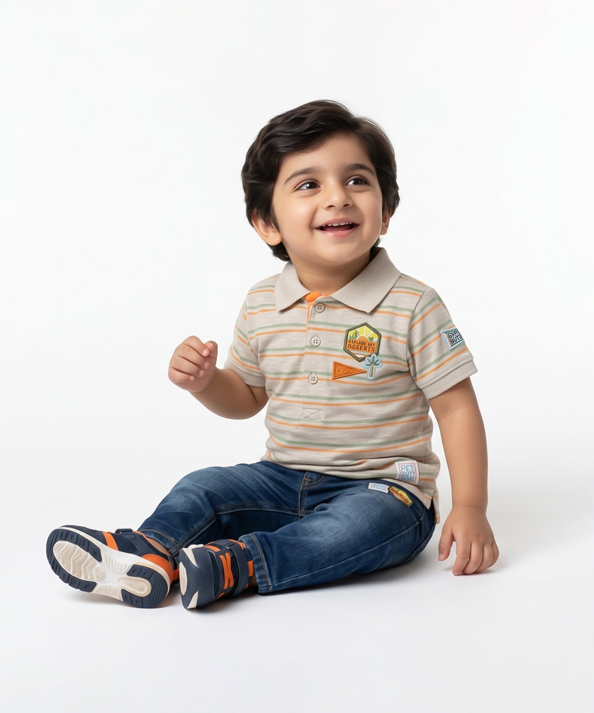 Baby Boys Striped Polo T-Shirt, Beige