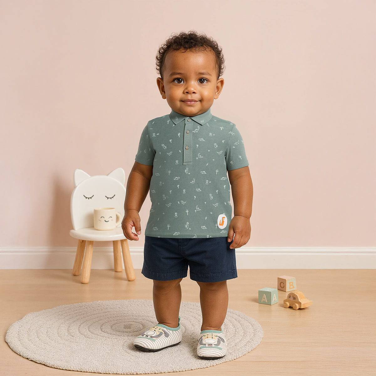 Baby Boys All-Over Dinosaur Printed Polo T-Shirt, Green