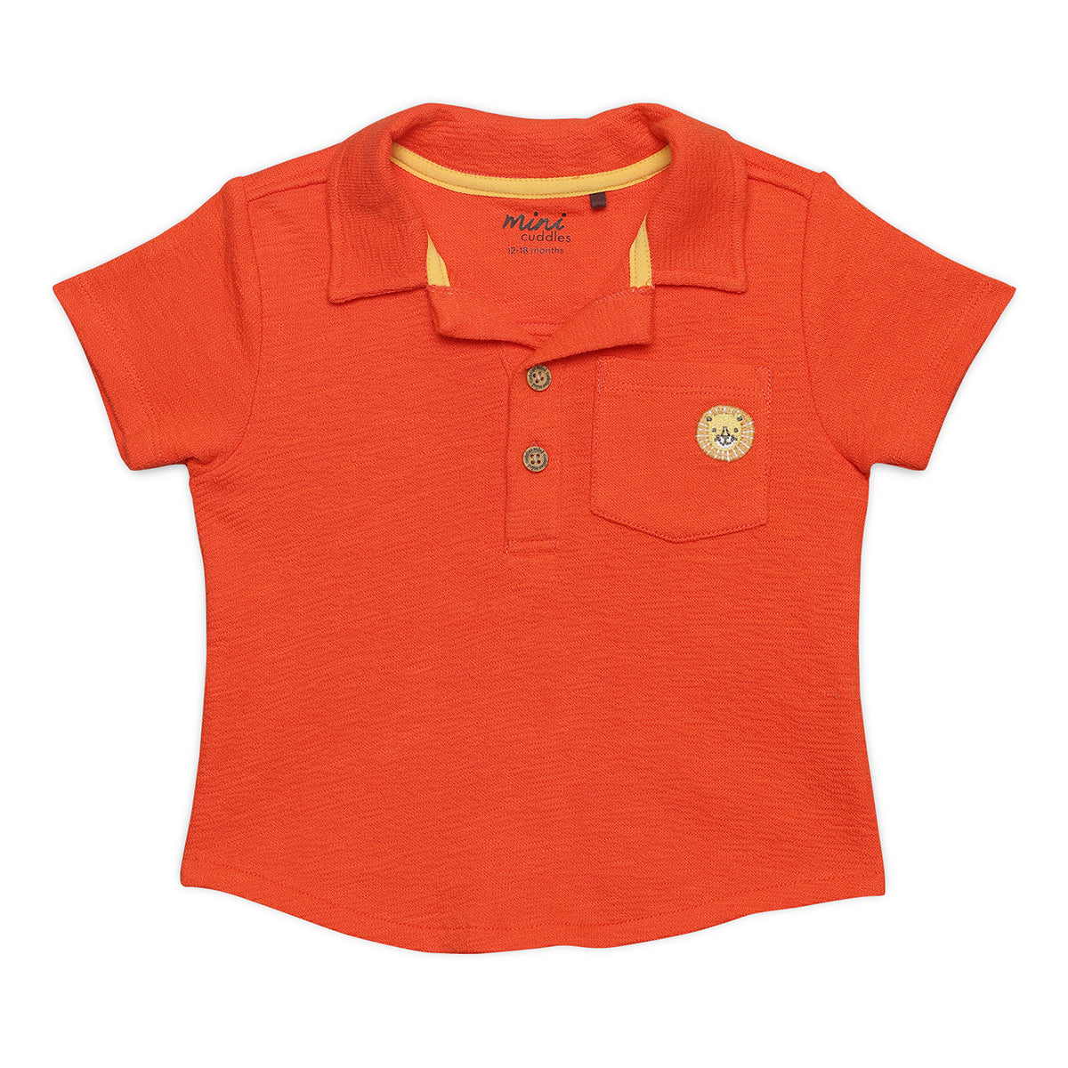 Baby Boys Solid Polo T-Shirt with Chest Embroidery, Orange