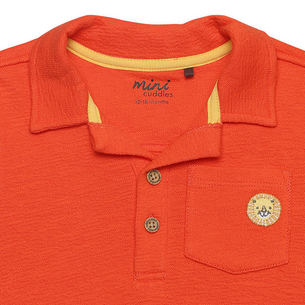 Baby Boys Solid Polo T-Shirt with Chest Embroidery, Orange