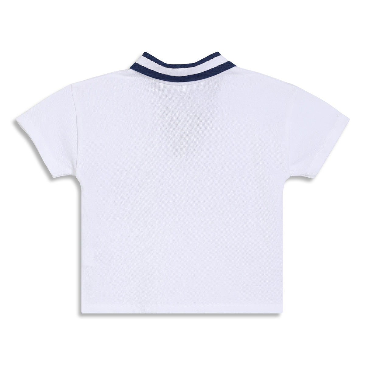 Boys White and Navy Blue Polo T-Shirt with Typography Print