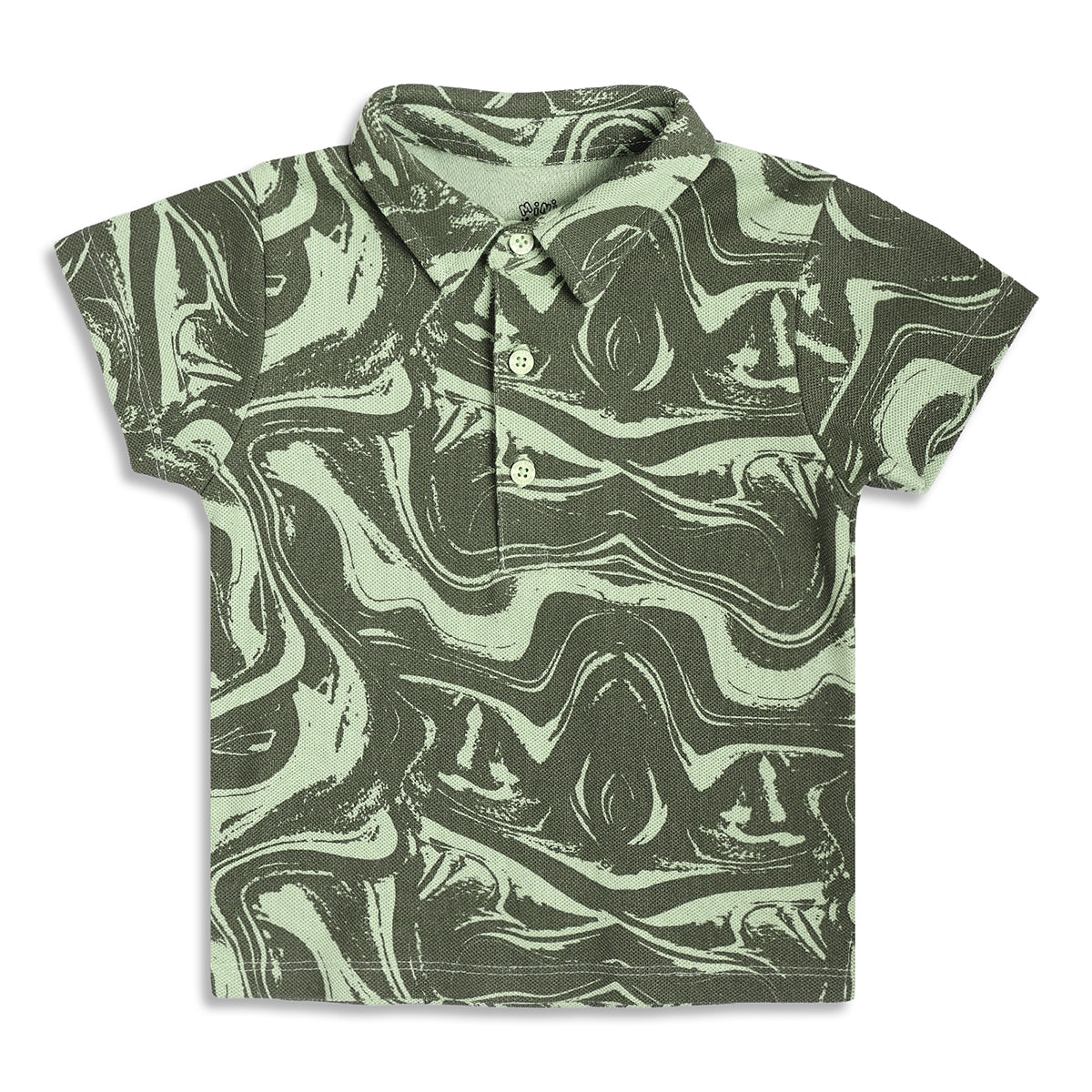 Boys Abstract Printed Polo T-Shirt, Olive Green and Sage Green