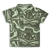 Boys Abstract Printed Polo T-Shirt, Olive Green and Sage Green