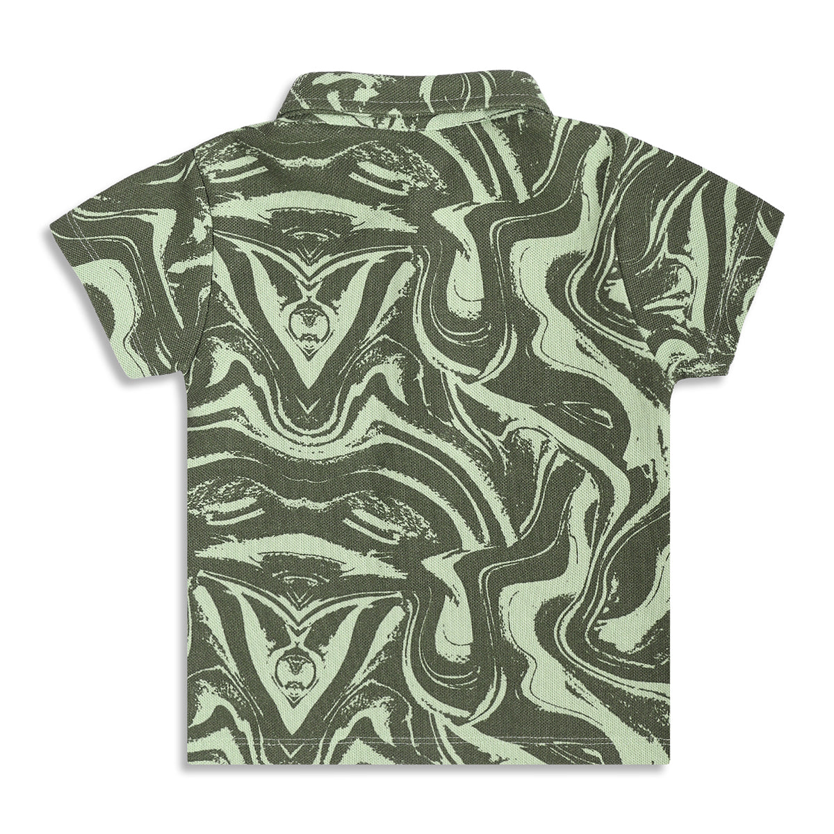 Boys Abstract Printed Polo T-Shirt, Olive Green and Sage Green