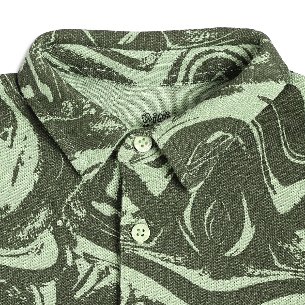 Boys Abstract Printed Polo T-Shirt, Olive Green and Sage Green