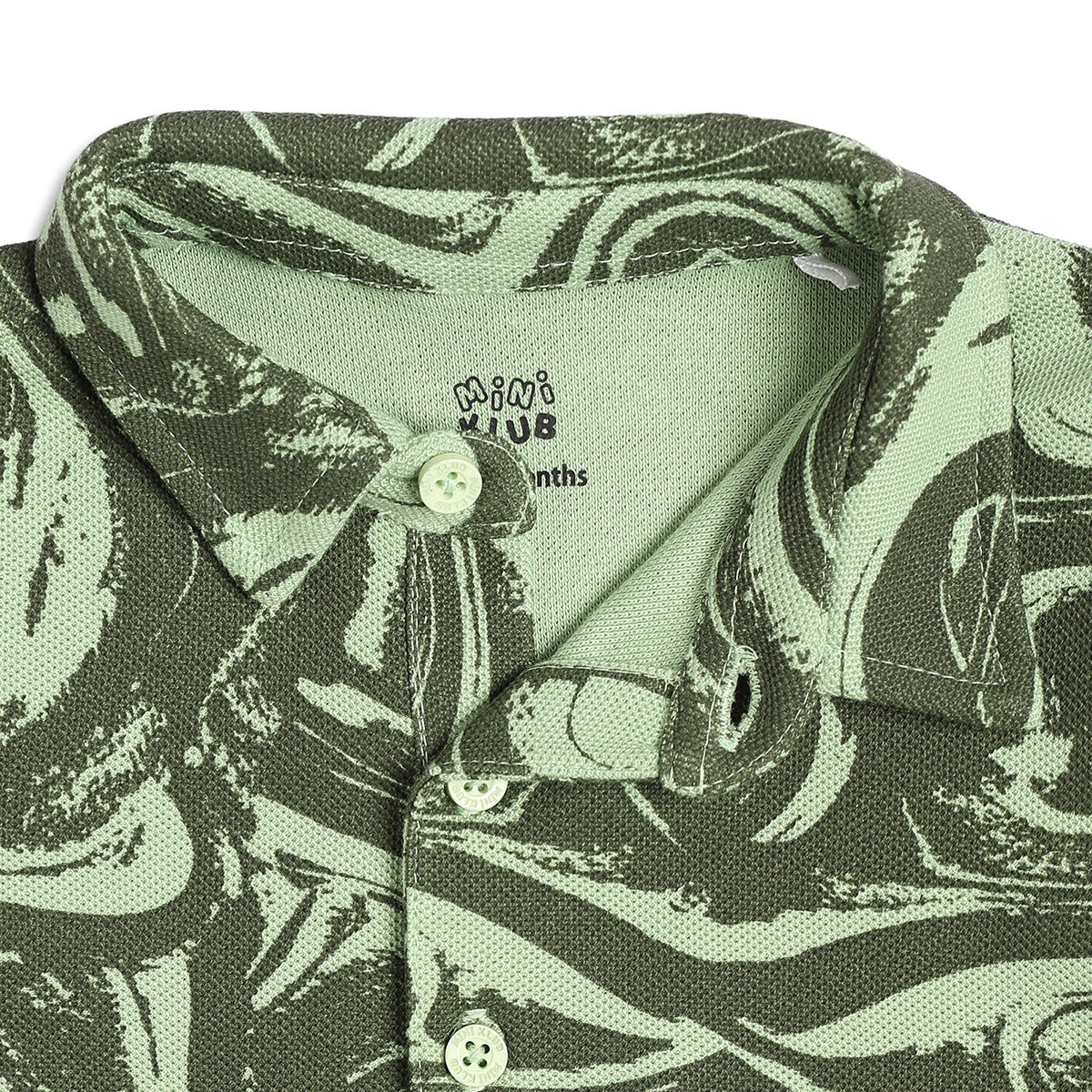 Boys Abstract Printed Polo T-Shirt, Olive Green and Sage Green