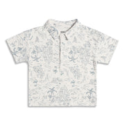 Boys Printed Polo T-Shirt, Cream and Blue