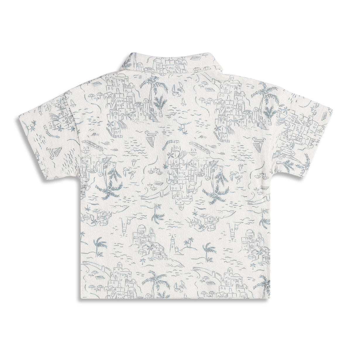 Boys Printed Polo T-Shirt, Cream and Blue