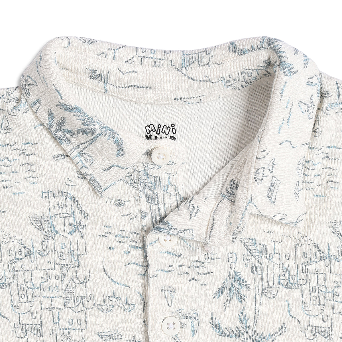 Boys Printed Polo T-Shirt, Cream and Blue